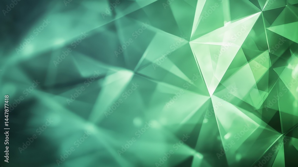 Poster a sleek green geometric background with overlapping polygonal shapes and a soft glow effect.