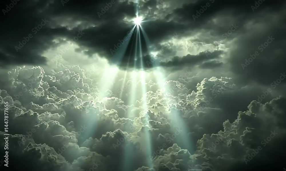 Poster dramatic sky with streaming light abstract background of clouds and rays