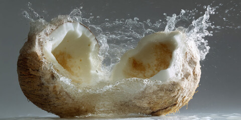 Halved Coconut in Water Splash