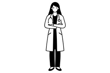 Silhouette design of confident female doctor in professional wear with arms crossed, silhouette, female, doctor, healthcare, professional, woman, medical, health, standing, arms crossed, uniform