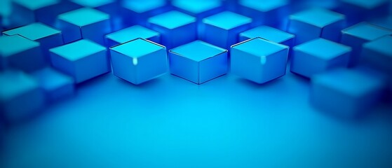 Obraz premium Blue cubes arranged, sharp focus, with abstract, simple, and modern design elements visible