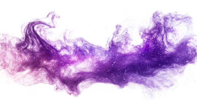 Nebula of vibrant purple shades in an abstract smoky design, cut out transparent