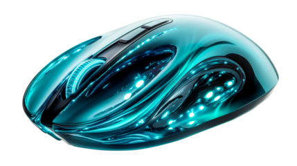 Wireless computer mouse with neon light accents. cut out transparent