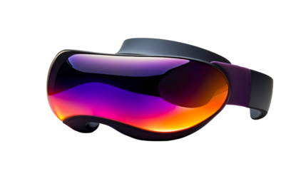 Modern virtual reality headset with reflective visor. cut out transparent