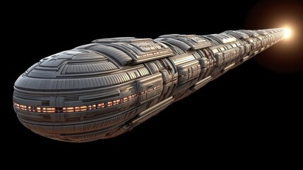 Diminishing spaceship, bright against dark backdrop, conveying distance and scale in space - diminishing adventure starfield deep emptiness