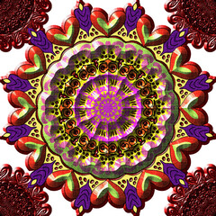 Colorful Mandala Pattern with Hearts and Tribal Design – Bohemian Style Decorative Art