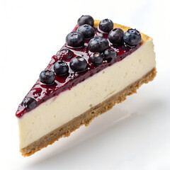 Slice of cake levitating in mid-air on a white background. A dreamy, playful dessert shot full of sweetness and creative food styling