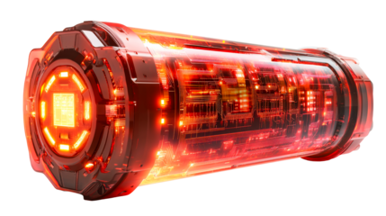 Futuristic red storage unit with circuit pattern. cut out transparent