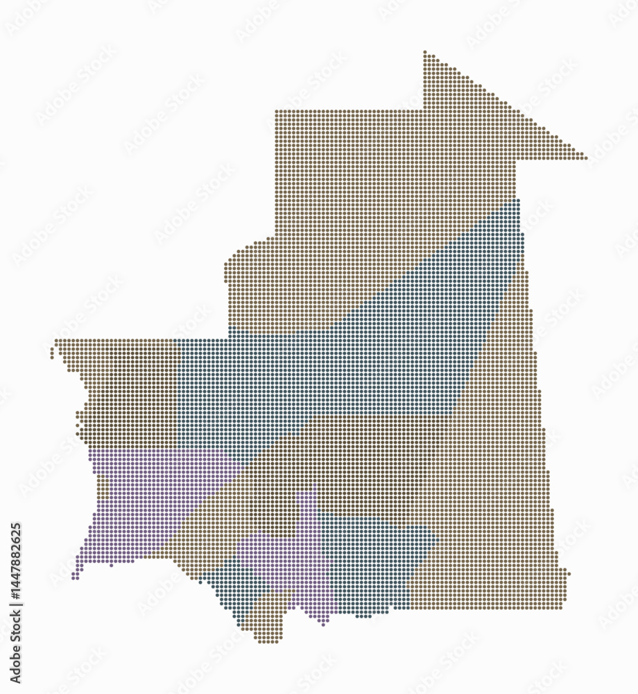 Poster mauritania dotted map. digital style map of the country on white background. mauritania shape with c