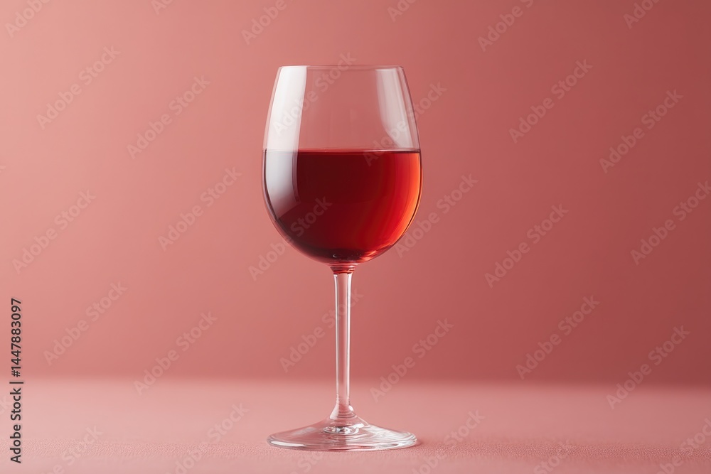 Poster single glass of red wine elegantly positioned against smooth solid color backdrop creating minimalis