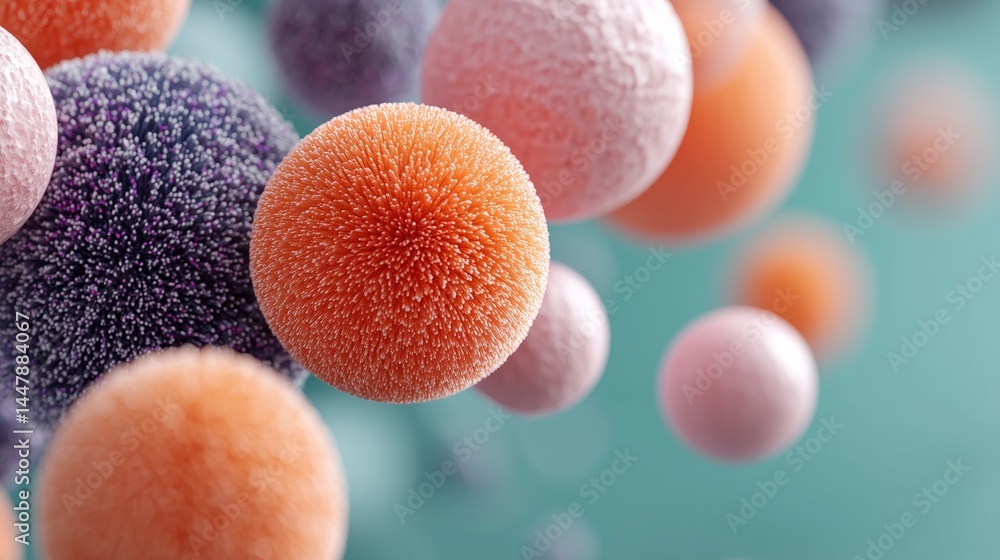 Aufkleber abstract representation of colorful molecules in a fluid environment. virus dynamic shapes.