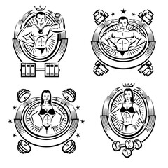 Fitness and bodybuilding collection labels and icon set. Collection icon fitness. Vector