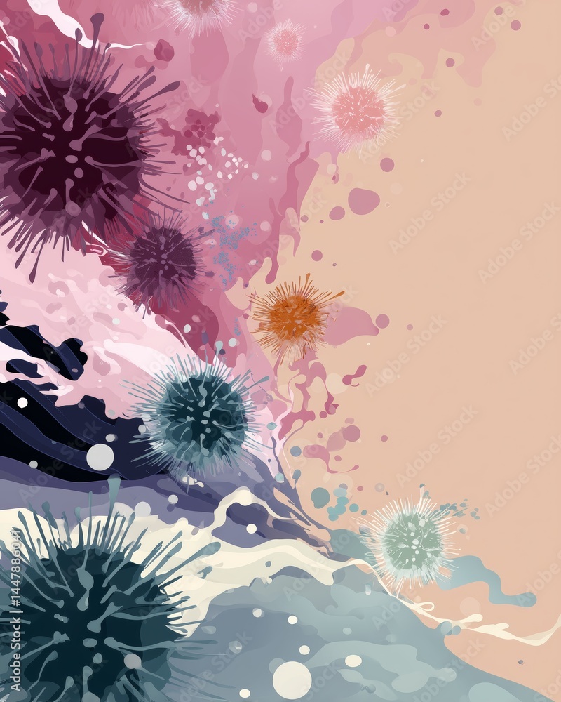 Poster abstract colorful composition with organic shapes and textures. virus dynamic shapes.
