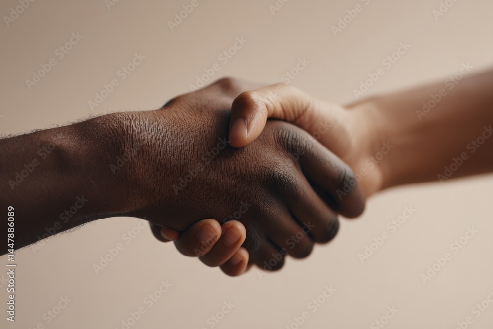 Poster two people shaking hands in minimalistic setting representing reconciliation and harmony with soft l