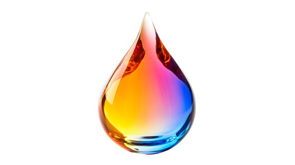 Iridescent glassy drop with vibrant color spectrum effect. cut out transparent