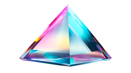 Pyramid prism with holographic effect, colorful iridescent glow. cut out transparent