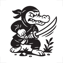 Ninja Crocodile ninja Warrior Illustration. Ninja Crocodile Alligator Illustration