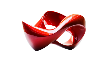 Sculptural red Mobius shape with glossy finish. cut out transparent