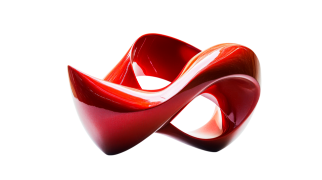 Sculptural red Mobius shape with glossy finish. cut out transparent