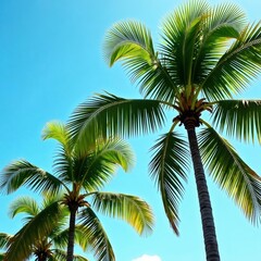 Fototapeta premium Lush green Hawaiian palm trees sway gently in the breeze , paradise, scene, palm grove