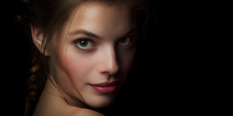 Fototapeta premium Portrait of Young Woman with Braid and Green Eyes