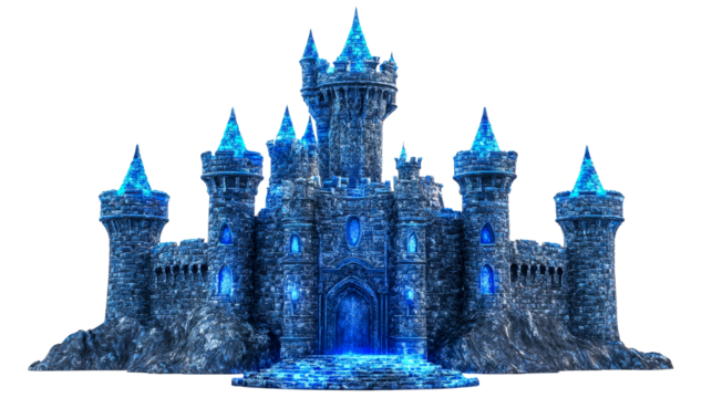 Icy medieval fortress with towers and turrets structure. cut out transparent - Powered by Adobe