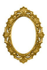 Elegant Oval Shaped Ornate Picture Frame in Antique Gold Finish Isolated on PNG Background
