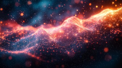 Dynamic abstract waves of light and energy, featuring vibrant colors and sparkling particles, perfect for technology and innovation themes.