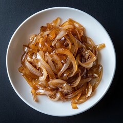 Top view, flat lay, close-up of caramelized onions.