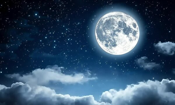 Full moon night sky with clouds