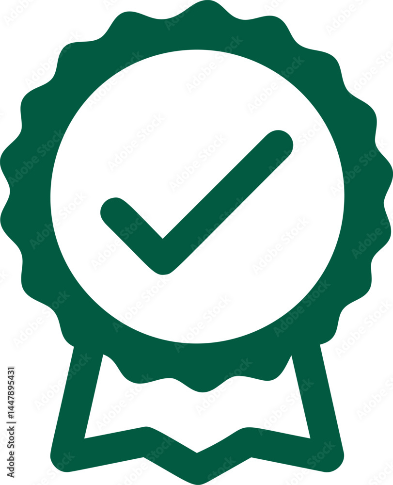 Poster green check mark on a circular badge representing quality assurance icon. vector illustration