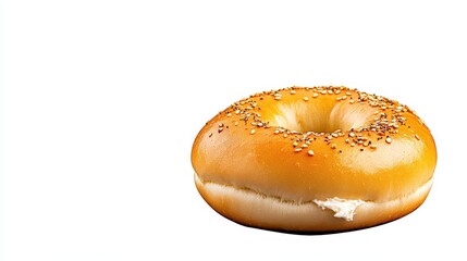 Close up of Sesame Seed Bagel on White Background