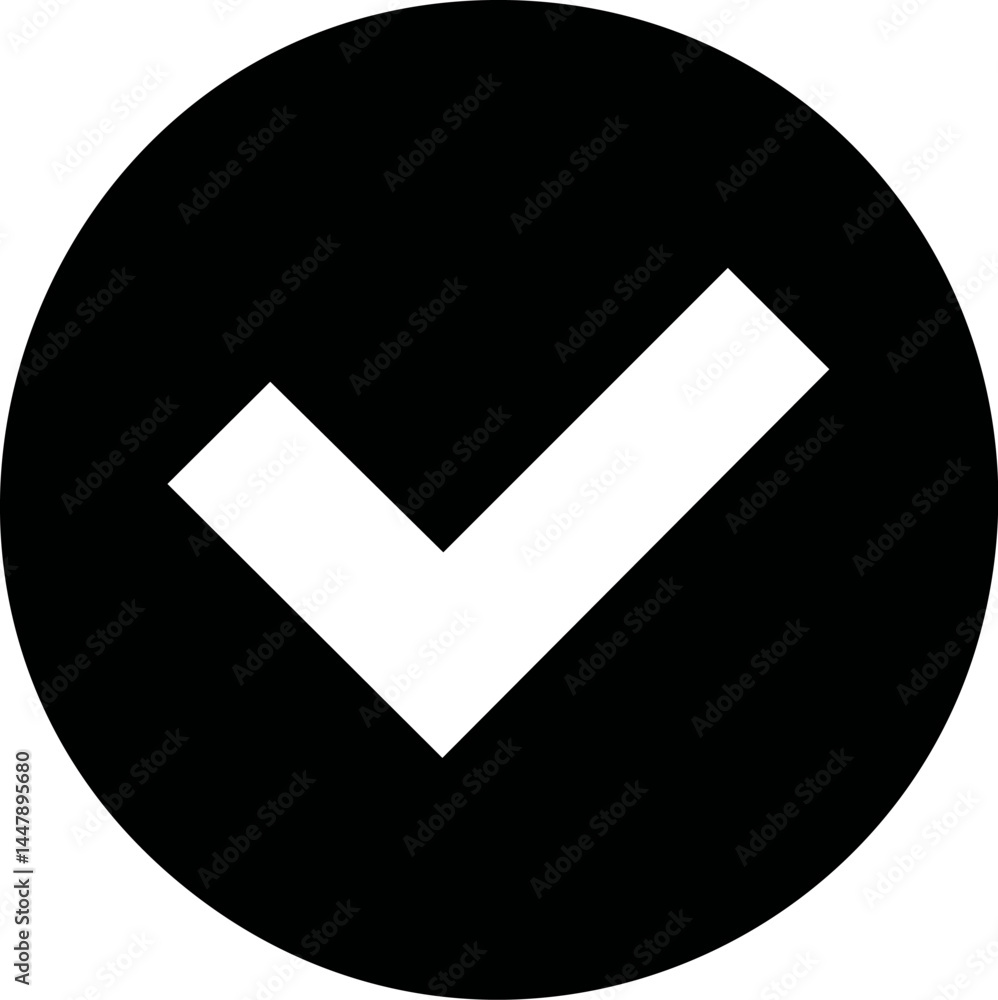 Aufkleber black circle with a white check mark symbol representing approval. vector illustration