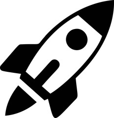 Black and white rocket icon symbolizing space exploration design. Vector illustration