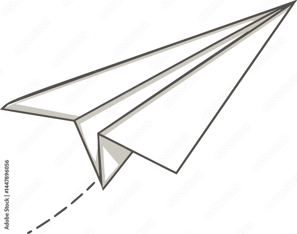 Aufkleber illustration of a white paper airplane with a dotted line path on white background. vector illustrat
