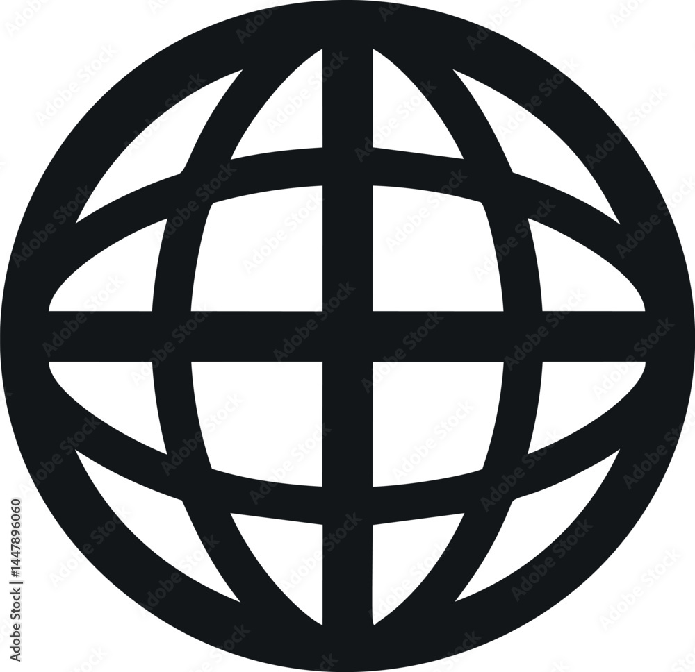 Poster black globe icon with grid pattern, symbolizing global communication. vector illustration