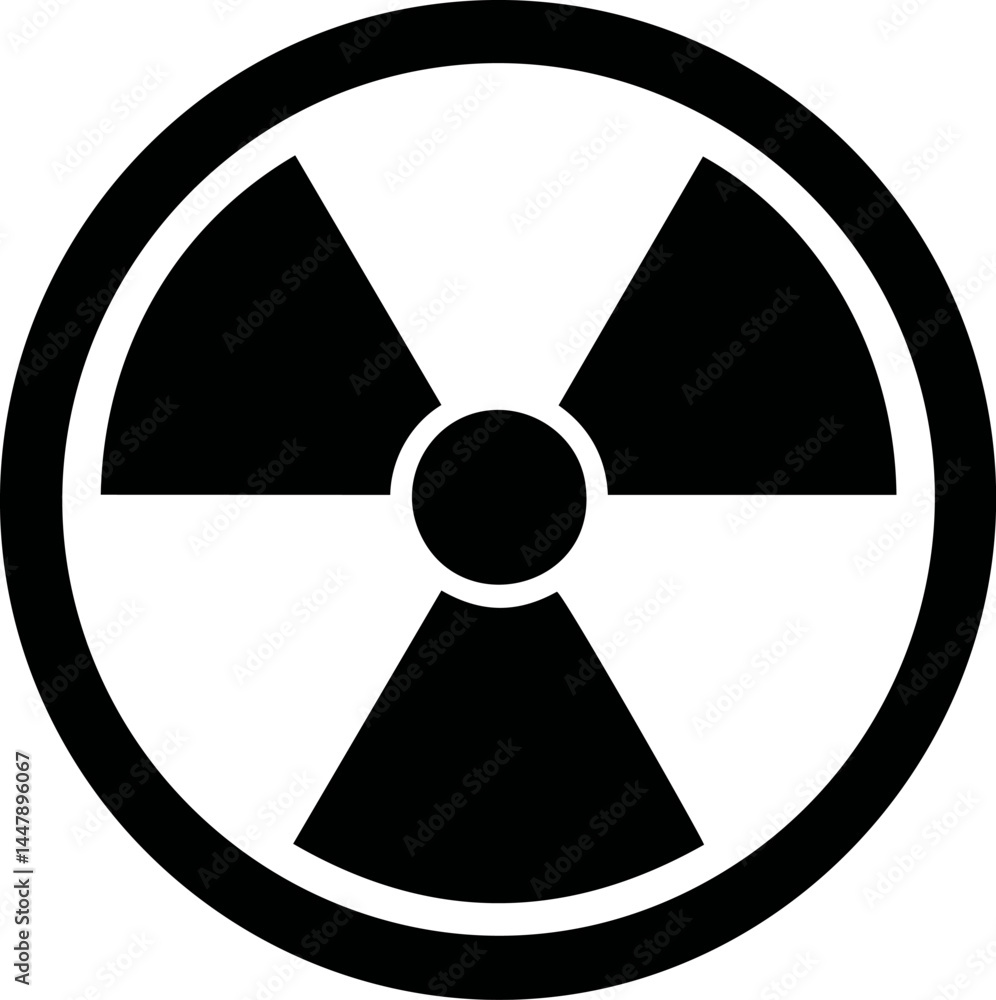 Poster radiation hazard warning symbol in black and white with circular border. vector illustration