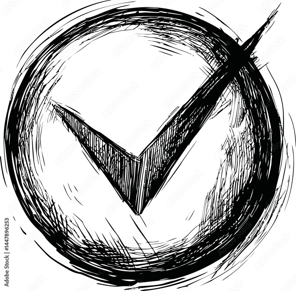 Aufkleber sketch-style black check mark inside a circle on white background illustration. vector illustration