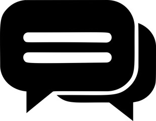 Black and white speech bubble icon with two lines inside. Vector illustration
