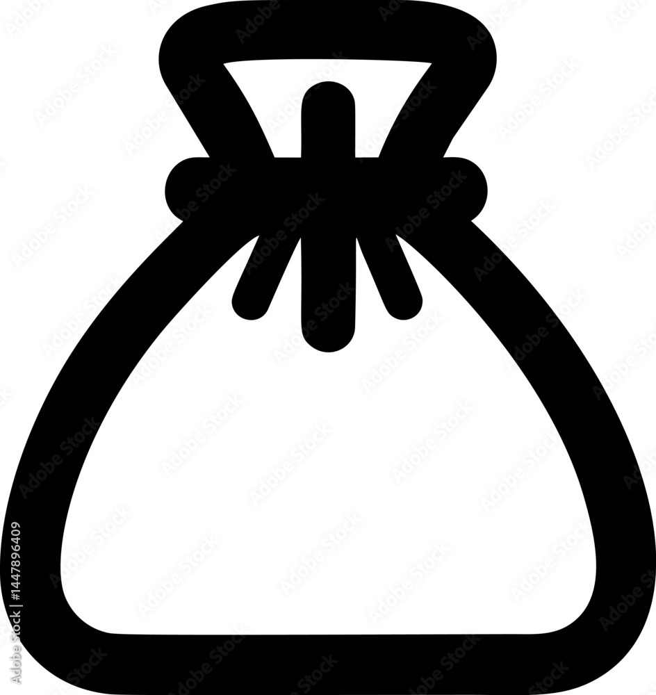 Aufkleber outline of a simple black drawstring bag icon on white background. vector illustration