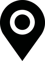 Black and white location pin icon with circular center design. Vector illustration