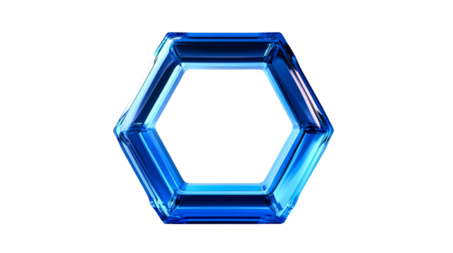 Shiny blue hexagon shape. Geometric figure with light effect. cut out transparent - Powered by Adobe