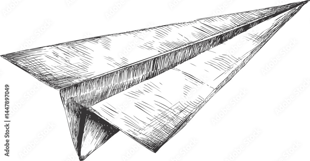 Aufkleber black and white sketch of a paper airplane symbolizing creativity and imagination. vector illustrati