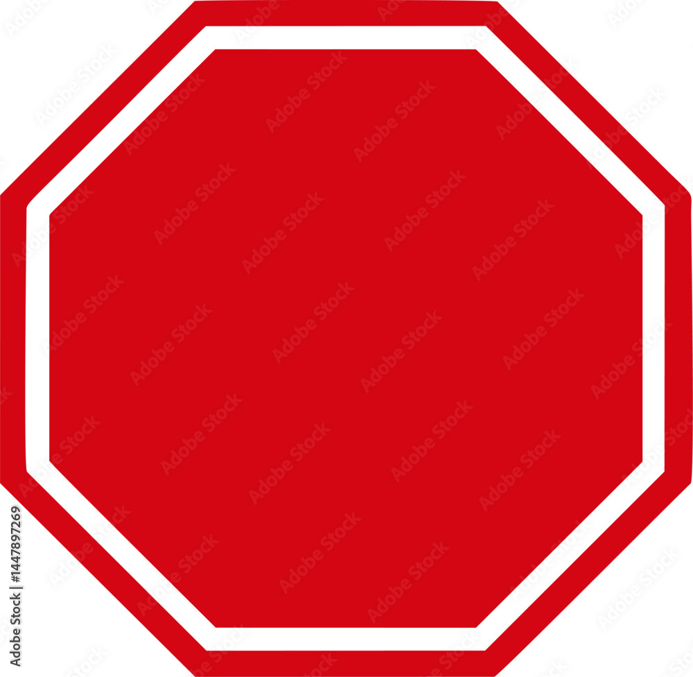 Poster red stop sign with white border on plain background indicating caution. vector illustration