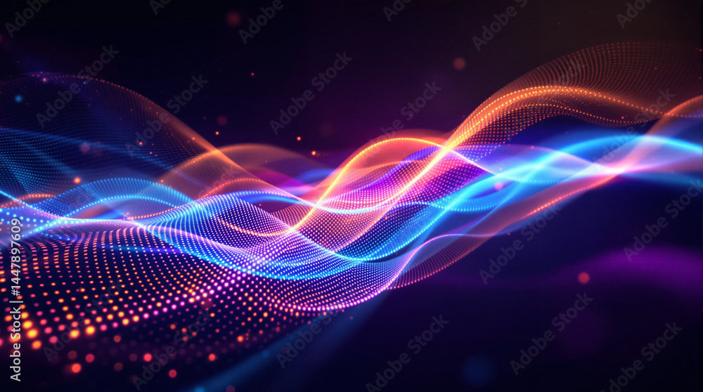 Poster vibrant sound wave visualization: a stunning, dynamic representation of sound waves with vivid gradi