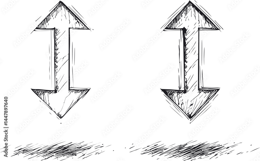 Aufkleber monochrome sketch of two double-sided arrows with hand-drawn texture. vector illustration