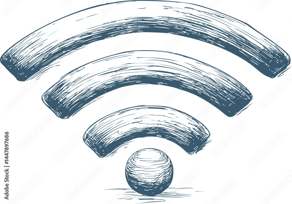 Poster Stylized blue wifi signal icon with sketched effect on white background. Vector illustration