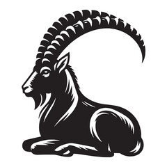 Clean-cut ibex silhouette vector created for professional branding visuals – ibex silhouette – ibex vector – ibex illustration – silhouette of ibex

