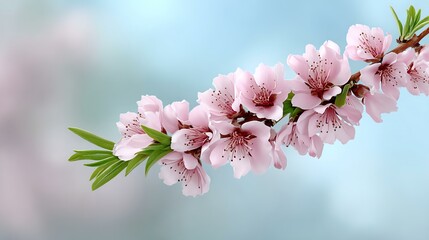Naklejka premium Beautiful branch of pink cherry blossoms outdoors.
