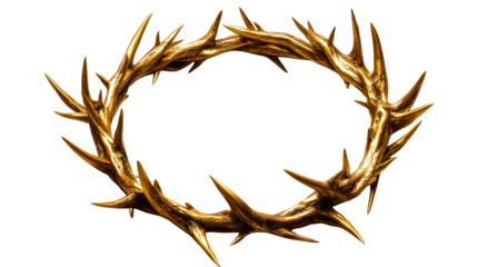 Golden crown of thorns abstract design element. cut out transparent